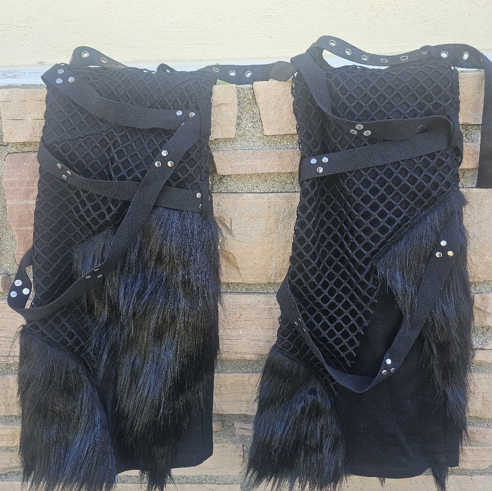 Black Faux Fur Grommet Wrap Leg Warmers - Picture 3 of 5